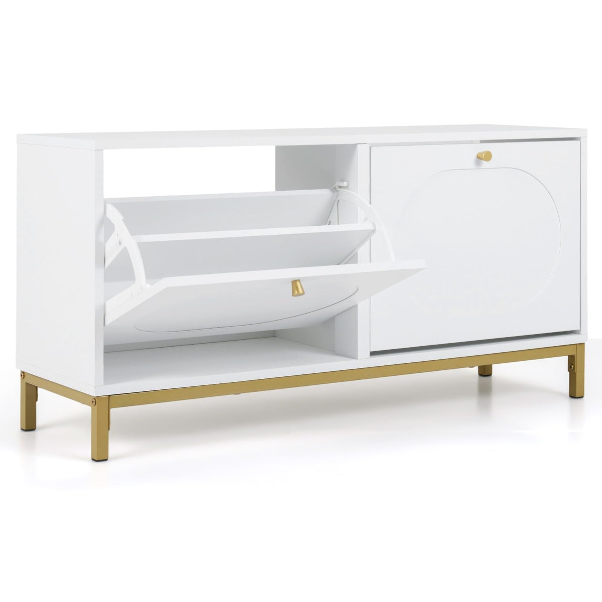 Goflame Shoe Storage Bench with 2 Flip Drawers