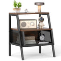 Goflame Industrial Nightstand 3-Tier End Table with 2 Open Shelves and Metal Mesh Compartment