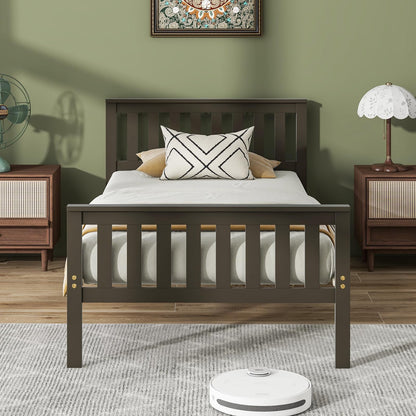 Goflame Queen/Full/Twin Size Wood Bed Frames with Headboard, Mid Century Platform Bed with Wooden Slats Support