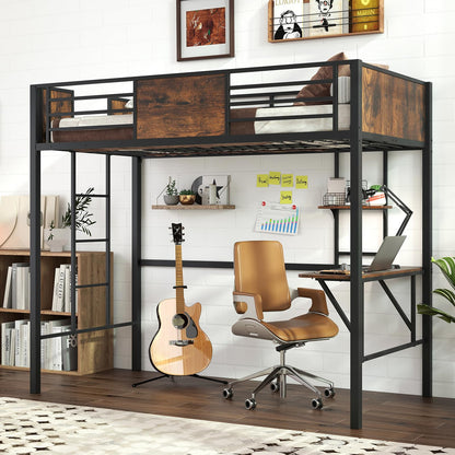 Goflame Twin Loft Bed with Desk - Heavy-Duty Metal Bed Frame w/Safety Guardrail