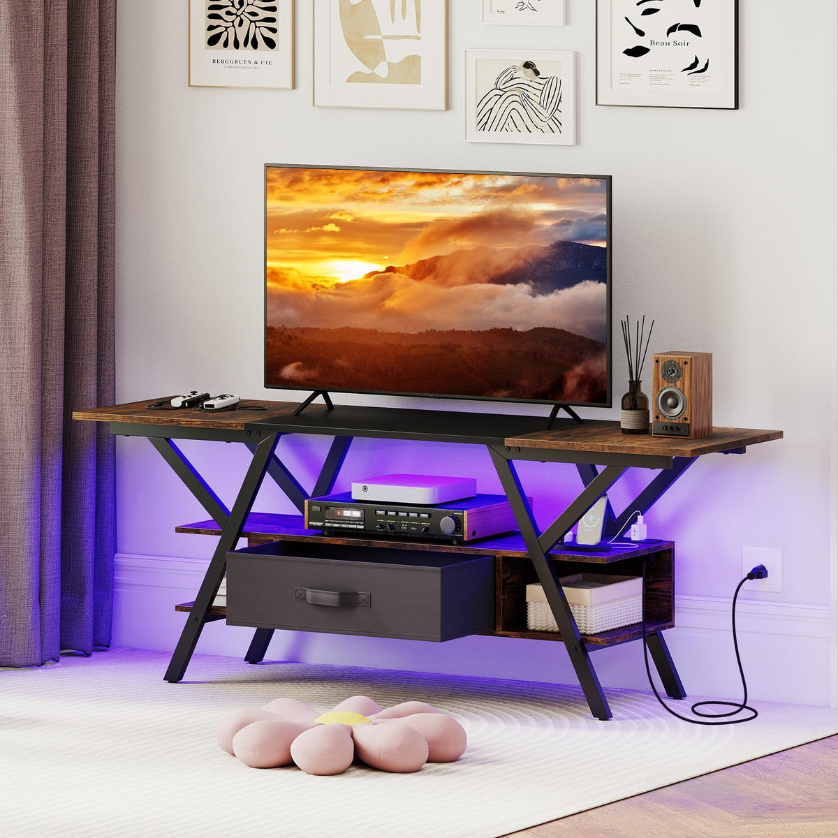 Goflame TV Stand with Power Outlets for 55-65 Inch TV