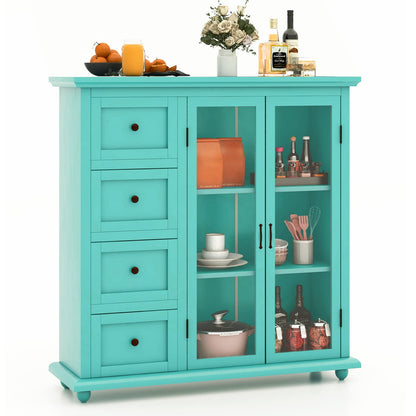 Goflame Buffet Sideboard with Storage - Kitchen Pantry Cabinet with 2 Doors, 4 Drawers, Adjustable Shelf