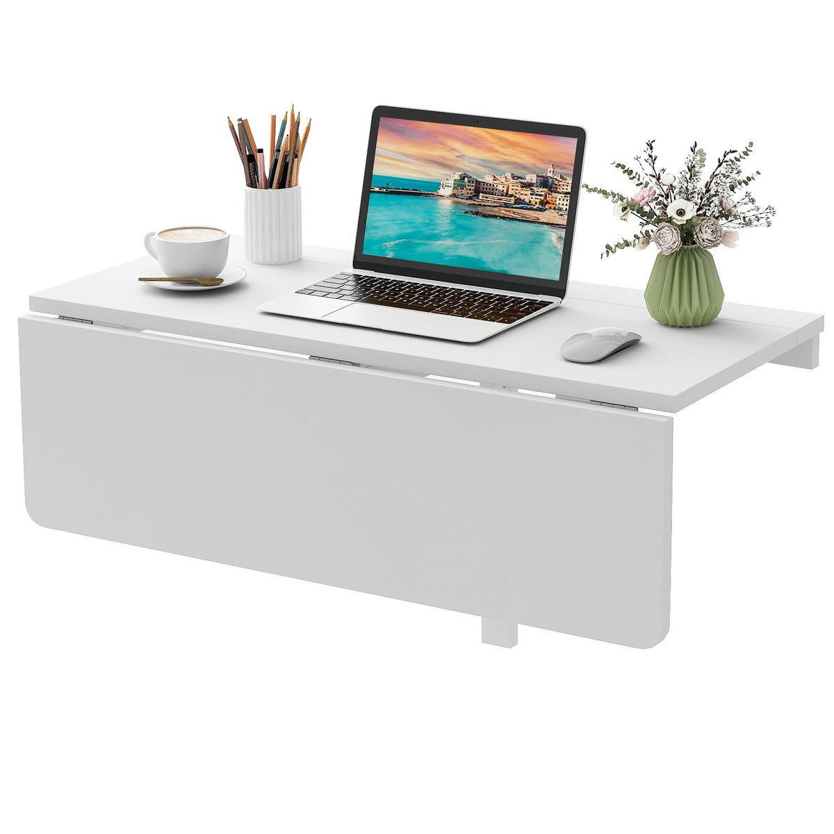 Goflame Wall Mounted Folding Table, 31.5" x 23.5" Wood Murphy Desk Drop-Leaf Table