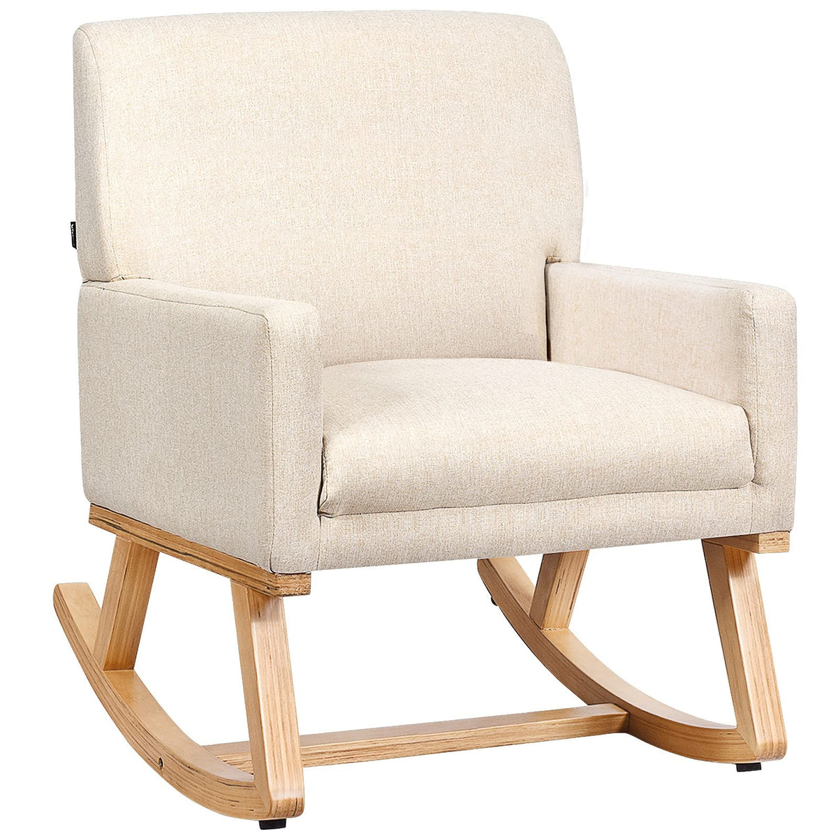 Goflame Upholstered Rocking Chair with Fabric Padded Seat and Solid Wood Base