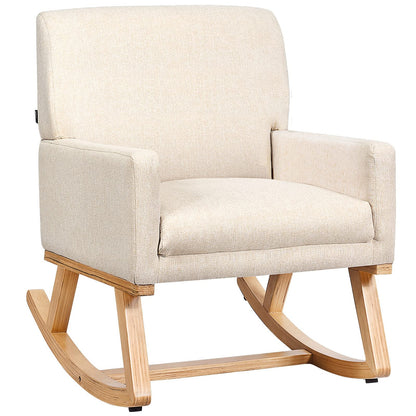 Goflame Upholstered Rocking Chair with Fabric Padded Seat and Solid Wood Base