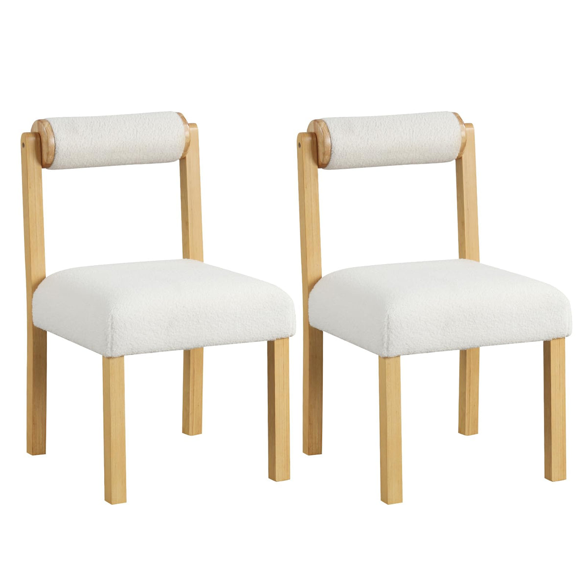Goflame Wooden Dining Chairs Set of 2/4, Faux Sherpa Upholstered Kitchen Dining Room Chairs w/Rubber Wood Frame