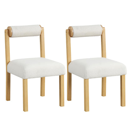 Goflame Wooden Dining Chairs Set of 2/4, Faux Sherpa Upholstered Kitchen Dining Room Chairs w/Rubber Wood Frame