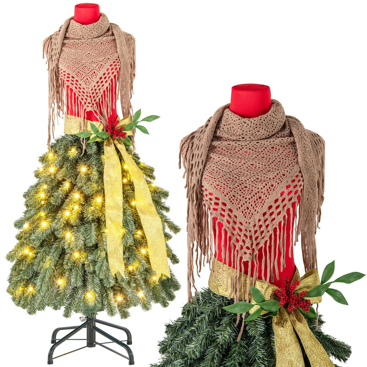 Goflame 5ft Pre-Lit Dress Form Christmas Tree with Female Mannequin Torso & Scarf