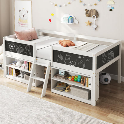 Goflame Low Loft Bed Twin Size, Wooden Loft Bed with Ladder & Blackboard