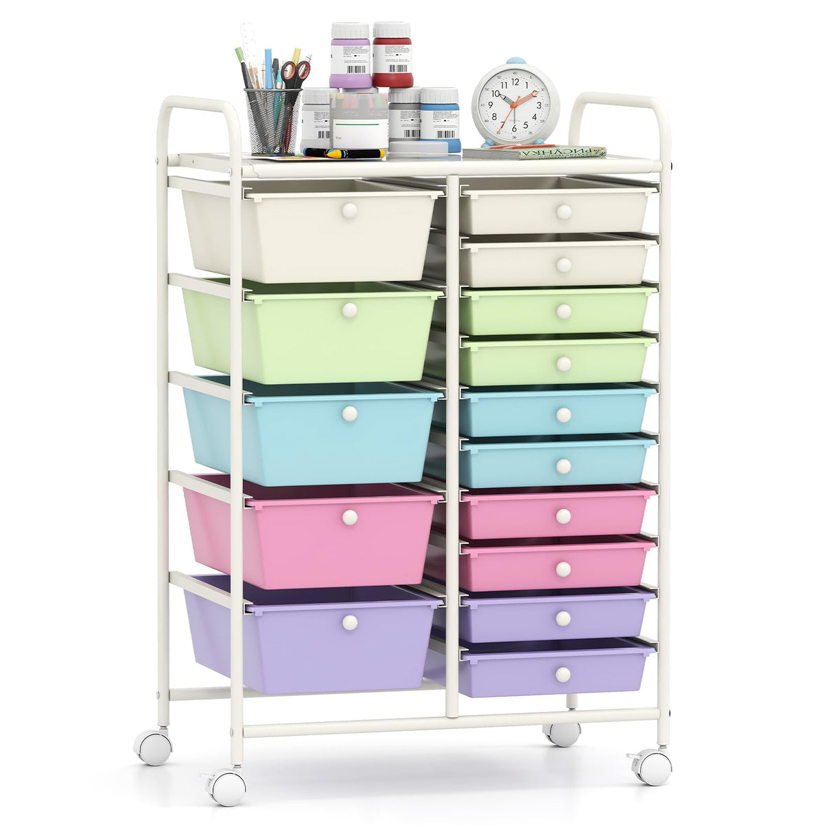 Goflame 15-Drawer Organizer Cart Office School Rolling Storage Cart