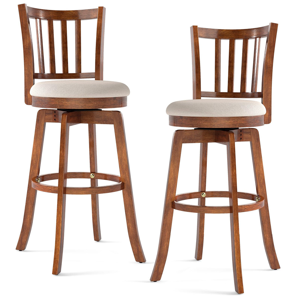 Goflame 30.5" Swivel Bar Stools Set of 2/4 with Rubber Wood Legs & Footrest & Upholstered Seat