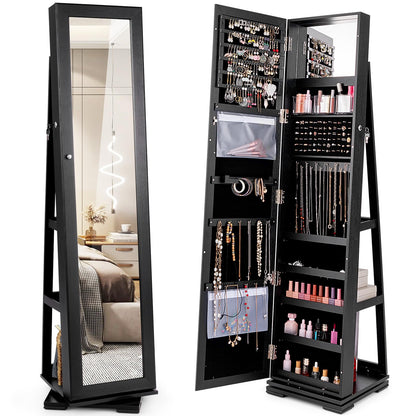 GOFLAME 360° Rotating Jewelry Armoire with Rear Storage Shelves