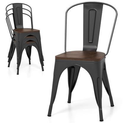 Goflame Metal Dining Chairs Set of 4, Stackable Kitchen Chairs with Wood Seat & Removable Backrest