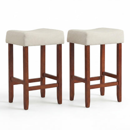Goflame 29.5" Bar Height Bar Stools Set of 4 - Backless Saddle Barstools with Nailhead Linen Foam Seat