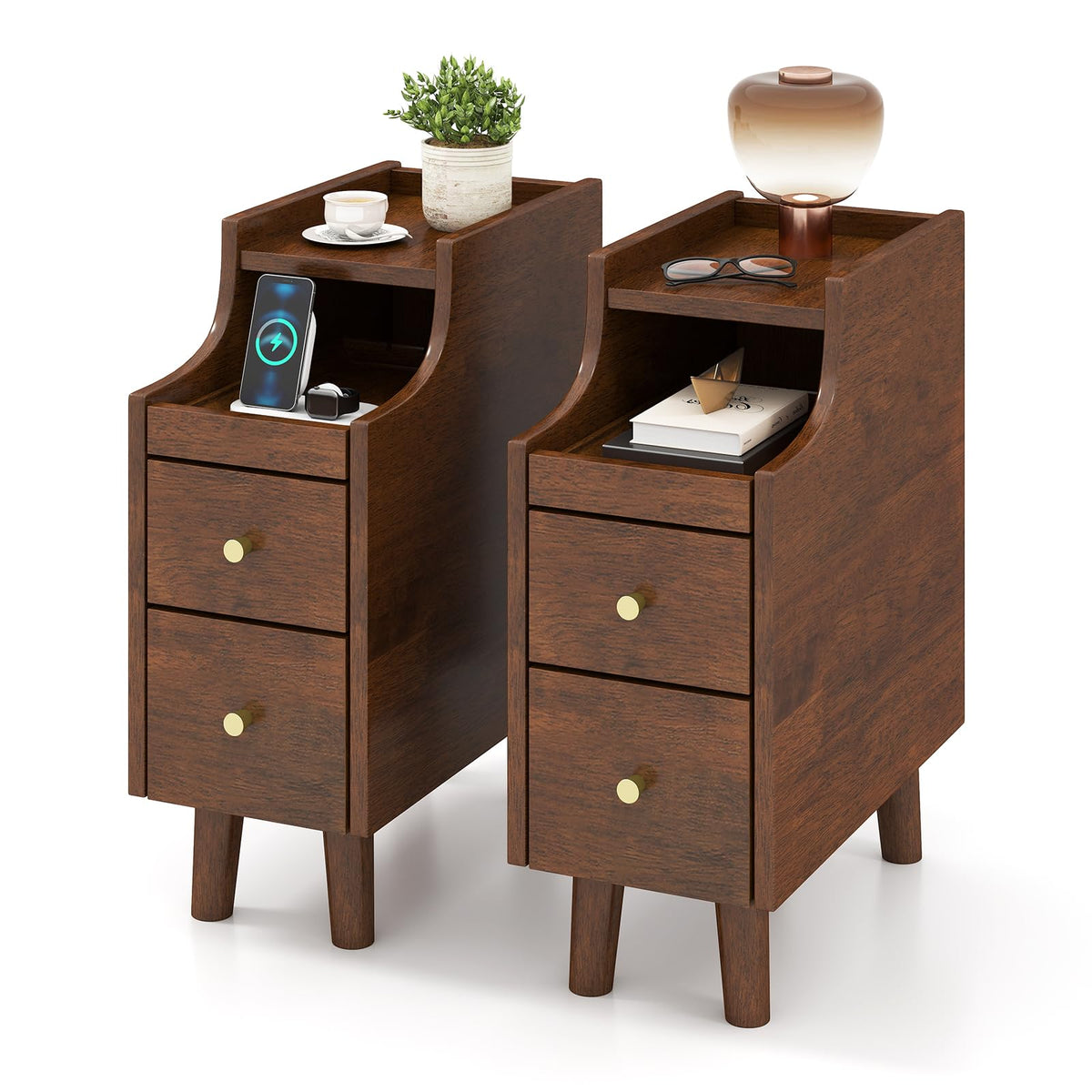 Goflame Narrow Nightstand with 2 Drawers for Small Spaces (1/2)
