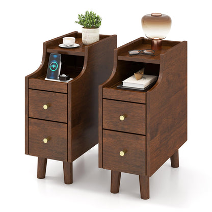 Goflame Narrow Nightstand with 2 Drawers for Small Spaces (1/2)