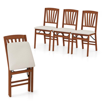 Goflame Folding Dining Chairs Set of 2/4, Modern Kitchen Chairs w/Padded Seat & Slatted Backrest, Rubber Wood Frame