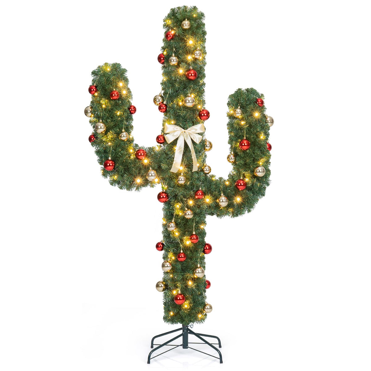 GOFLAME 5/6/7ft Pre-Lit Artificial Cactus Christmas Tree with Metal Stand