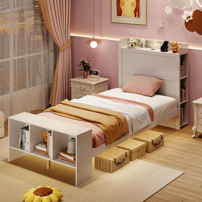 Goflame Full/Twin Size Bed Frame with Storage Headboard & Footboard