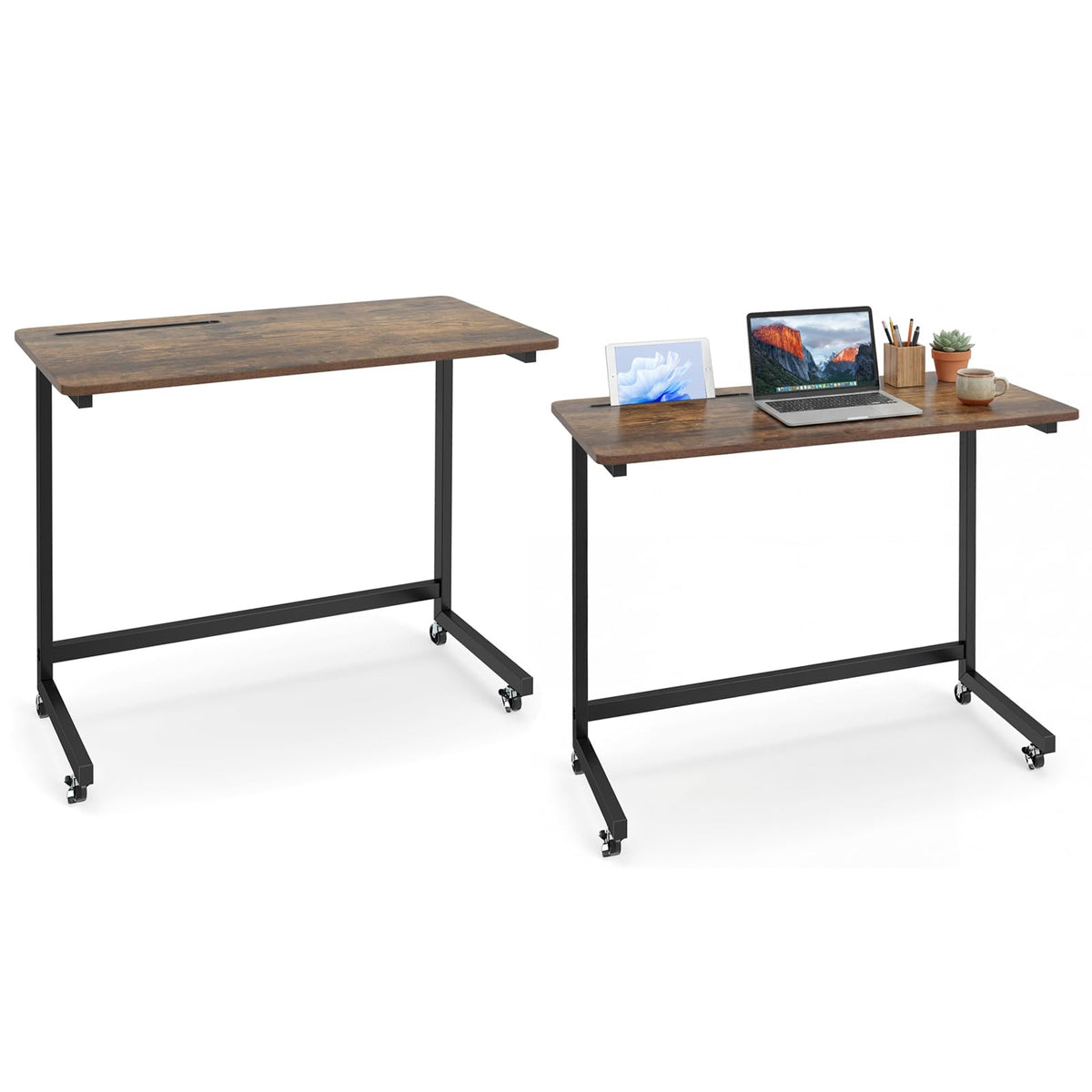 Goflame Mobile C-Shape Side Table - Rolling Bedside Table w/Tablet Slot