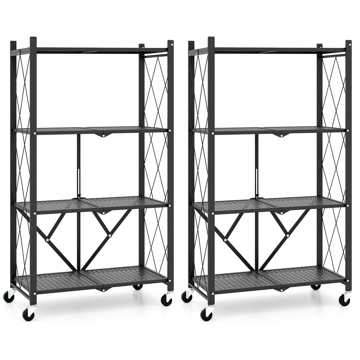Goflame 4-Tier Foldable Storage Shelf, Collapsible Shelving Unit Display with Lockable Wheels