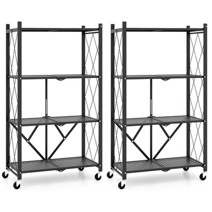 Goflame 4-Tier Foldable Storage Shelf, Collapsible Shelving Unit Display with Lockable Wheels