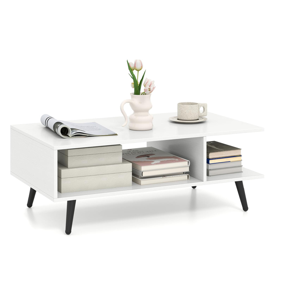 Goflame Coffee Table with Storage for Living Room