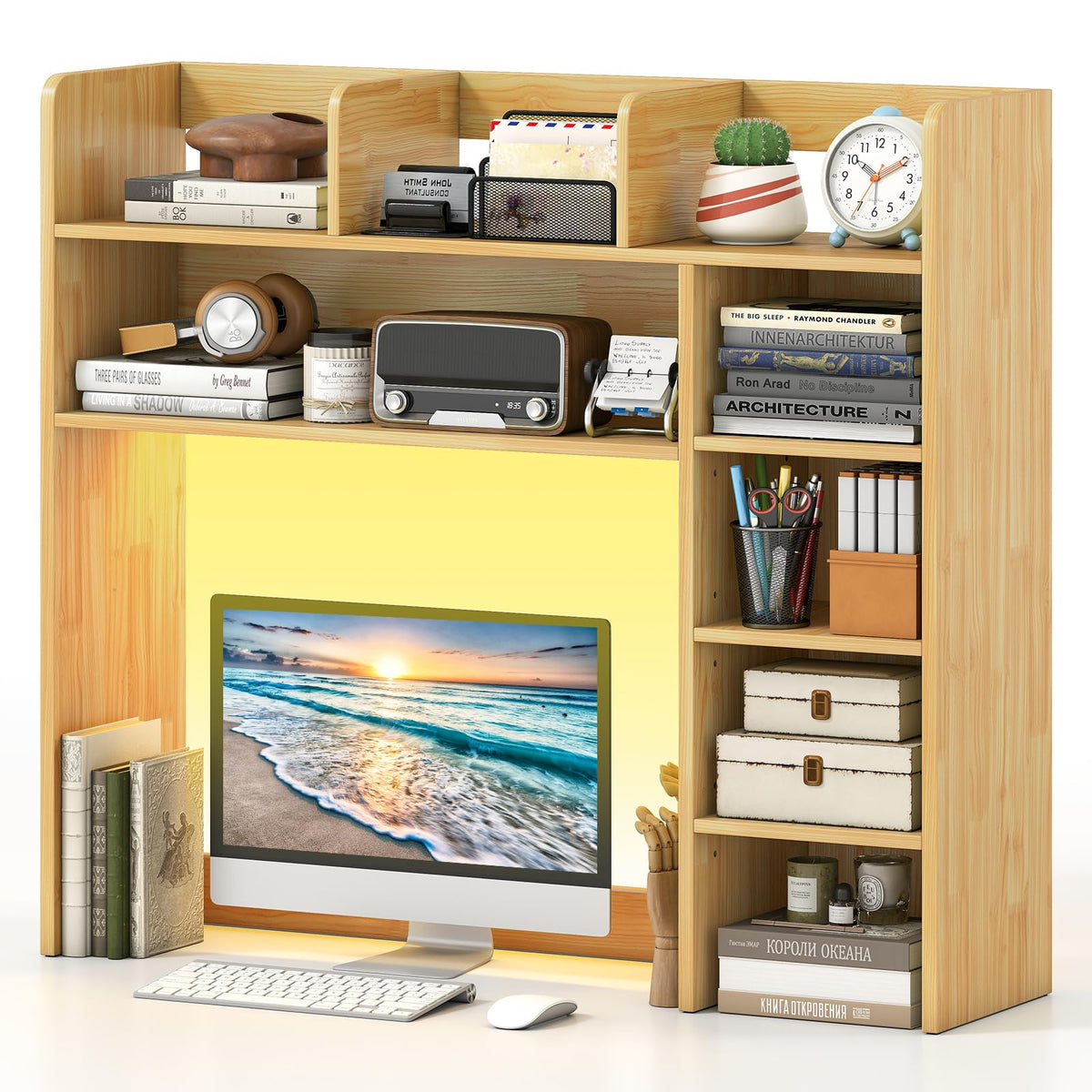 Goflame 35.5" Desktop Bookshelf with LED Lights