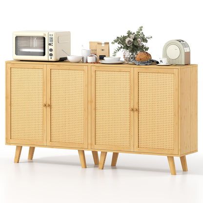Goflame 2 Tier Bamboo Sideboard with PE Rattan Decorated Doors