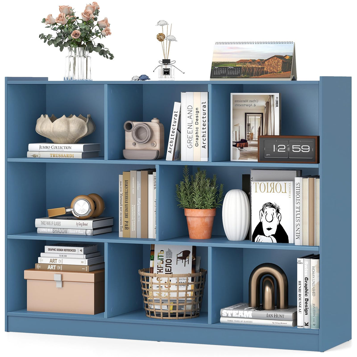 Goflame 8 Cube Bookcase, Freestanding 3-Tier Open Bookshelf