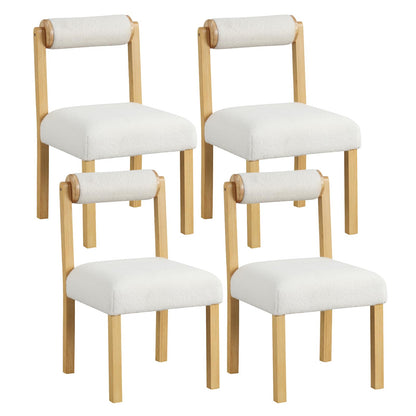 Goflame Wooden Dining Chairs Set of 2/4, Faux Sherpa Upholstered Kitchen Dining Room Chairs w/Rubber Wood Frame