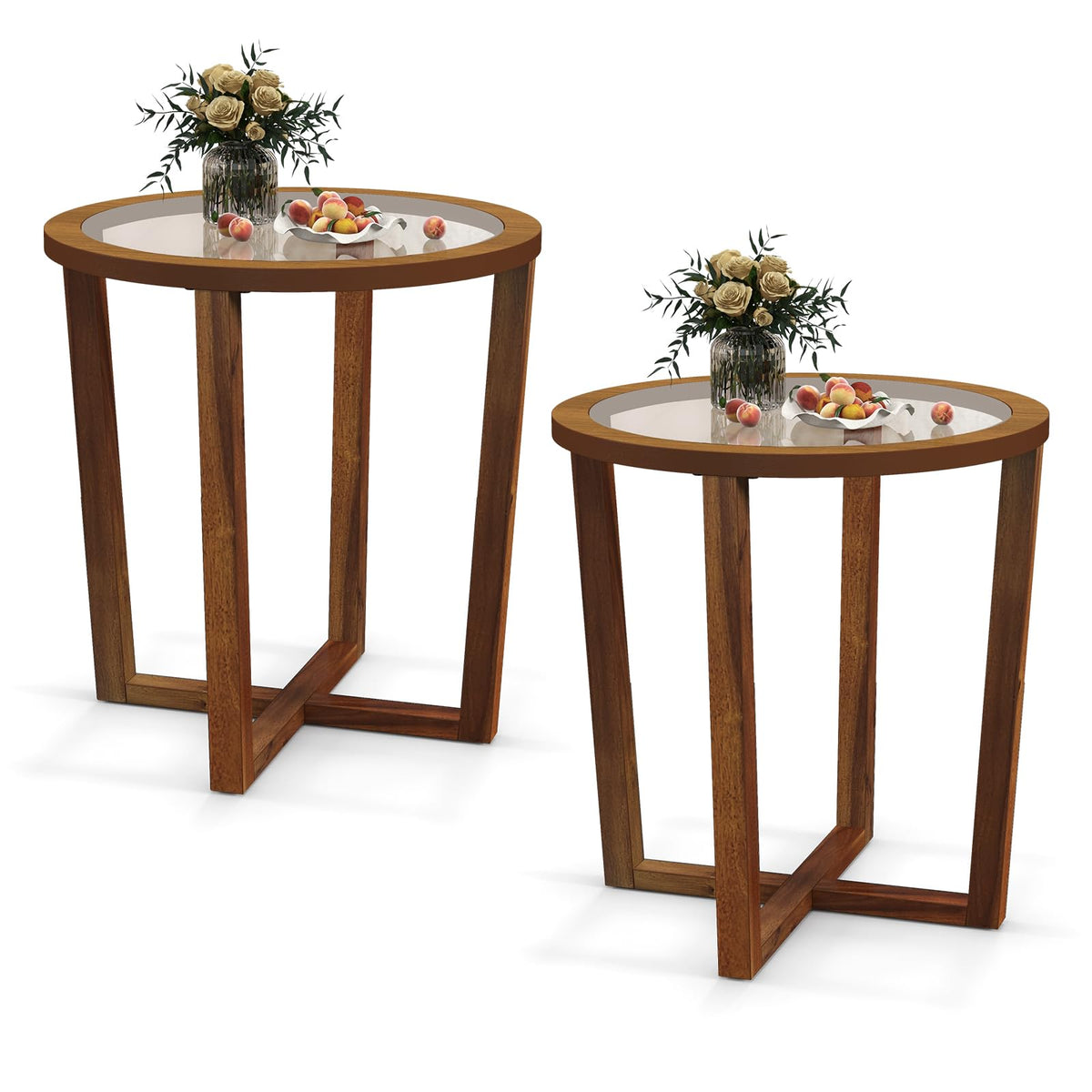 Goflame Glass Round End Table, Sofa Side Table with Transparent Tempered Glass Top