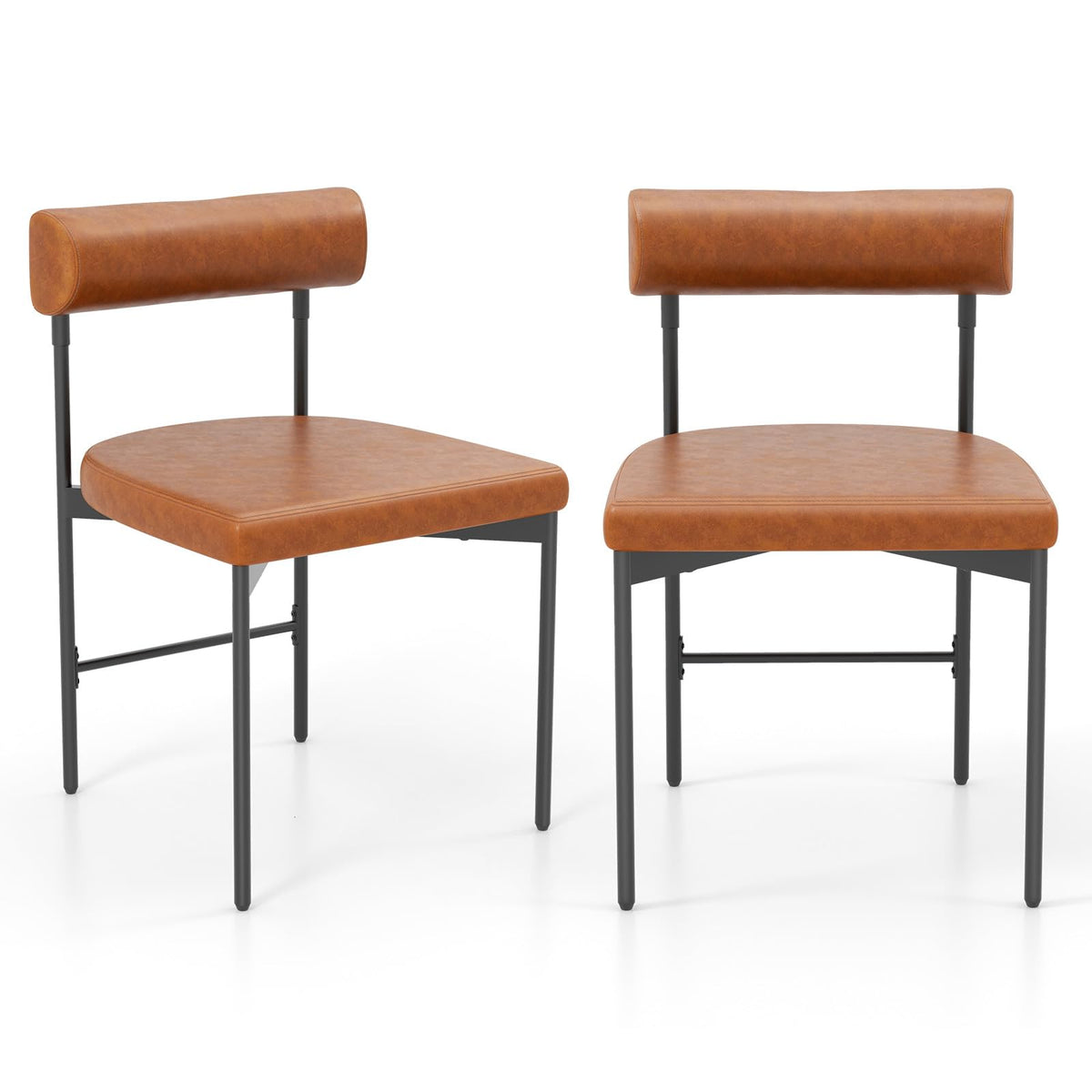 Goflame Dining Chairs, Faux Leather Upholstered Kitchen Side Chair with Padded Backrest and Cushion, Metal Legs