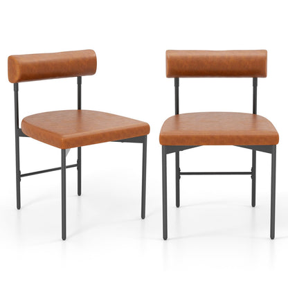 Goflame Dining Chairs, Faux Leather Upholstered Kitchen Side Chair with Padded Backrest and Cushion, Metal Legs