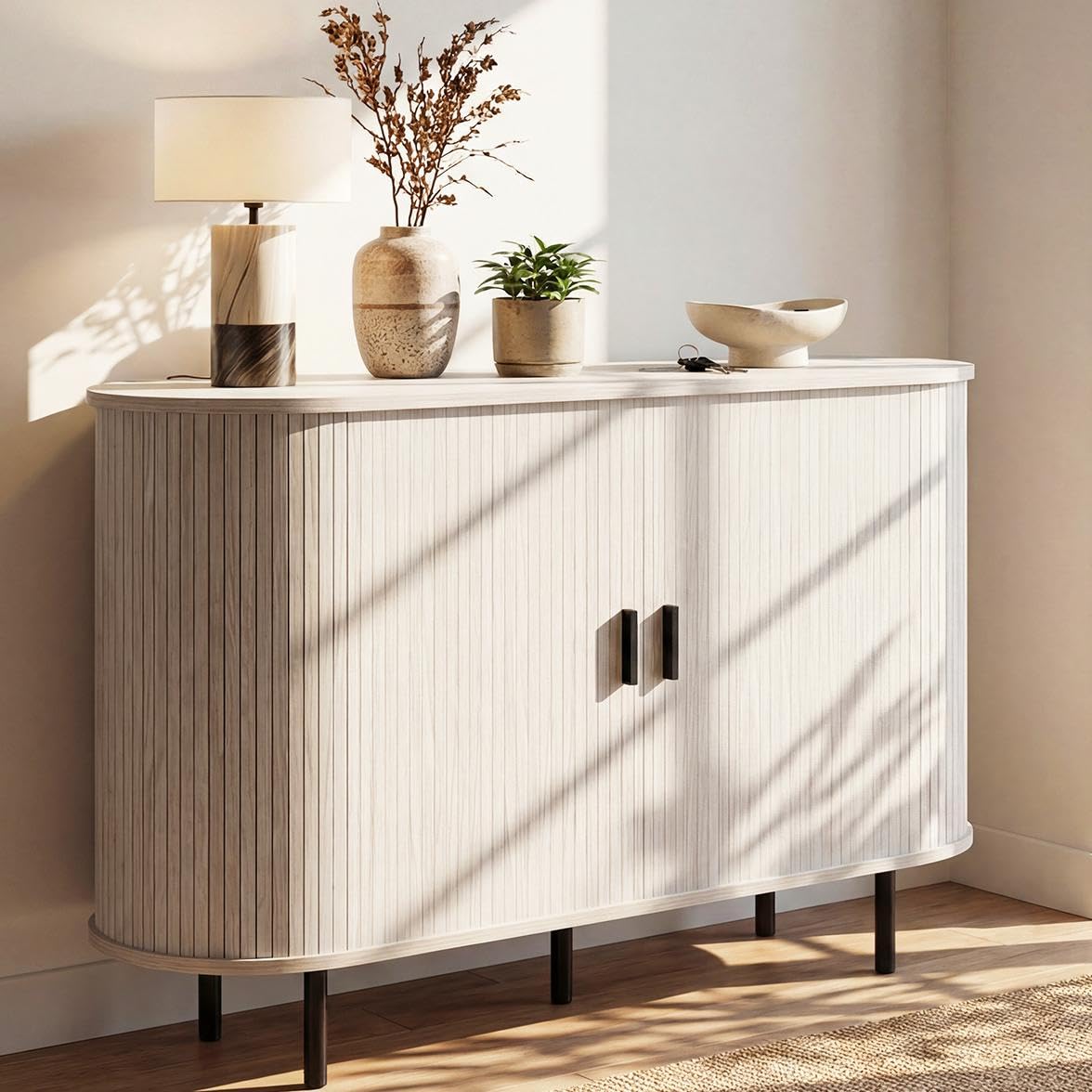 Goflame 47'' Fluted Sideboard Buffet Cabinet with Tambour Sliding Doors