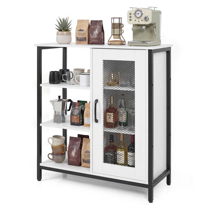Goflame Industrial Side Cabinet with Metal Mesh Door and 3 Open Shelves