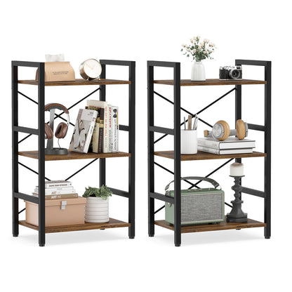 Goflame 3-Tier Bookshelf Narrow Freestanding Display Shelf with Metal Frame & Wooden Storage Racks
