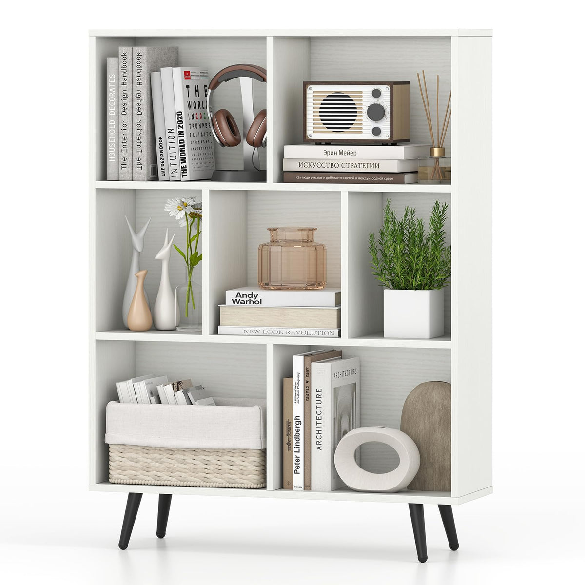 Goflame 10 Cube Bookcase with 5 Metal Legs for Living Room