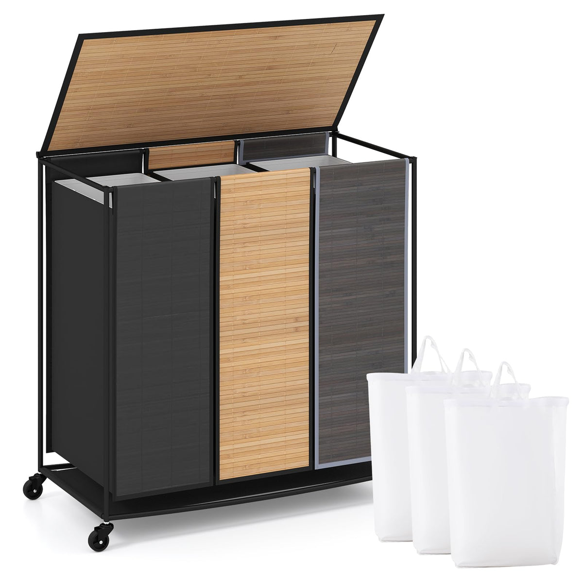 Goflame Laundry Hamper Sorter 3 Section with Lid