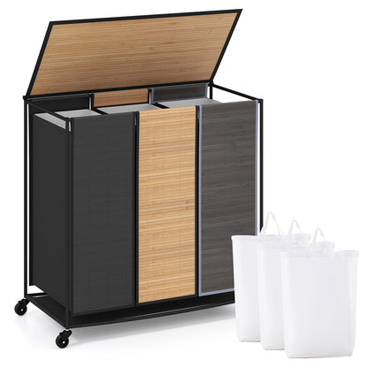 Goflame Laundry Hamper Sorter 3 Section with Lid