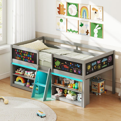 Goflame Low Loft Bed with Storage 2 Bookcases and Play Space