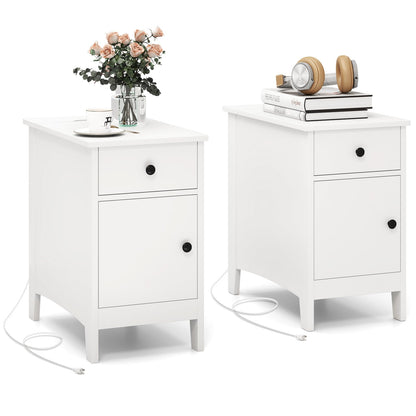 Goflame Nightstand with Charging Station, Flip Top End Table w/USB Ports & Outlets, Modern Side Table w/Storage Drawer