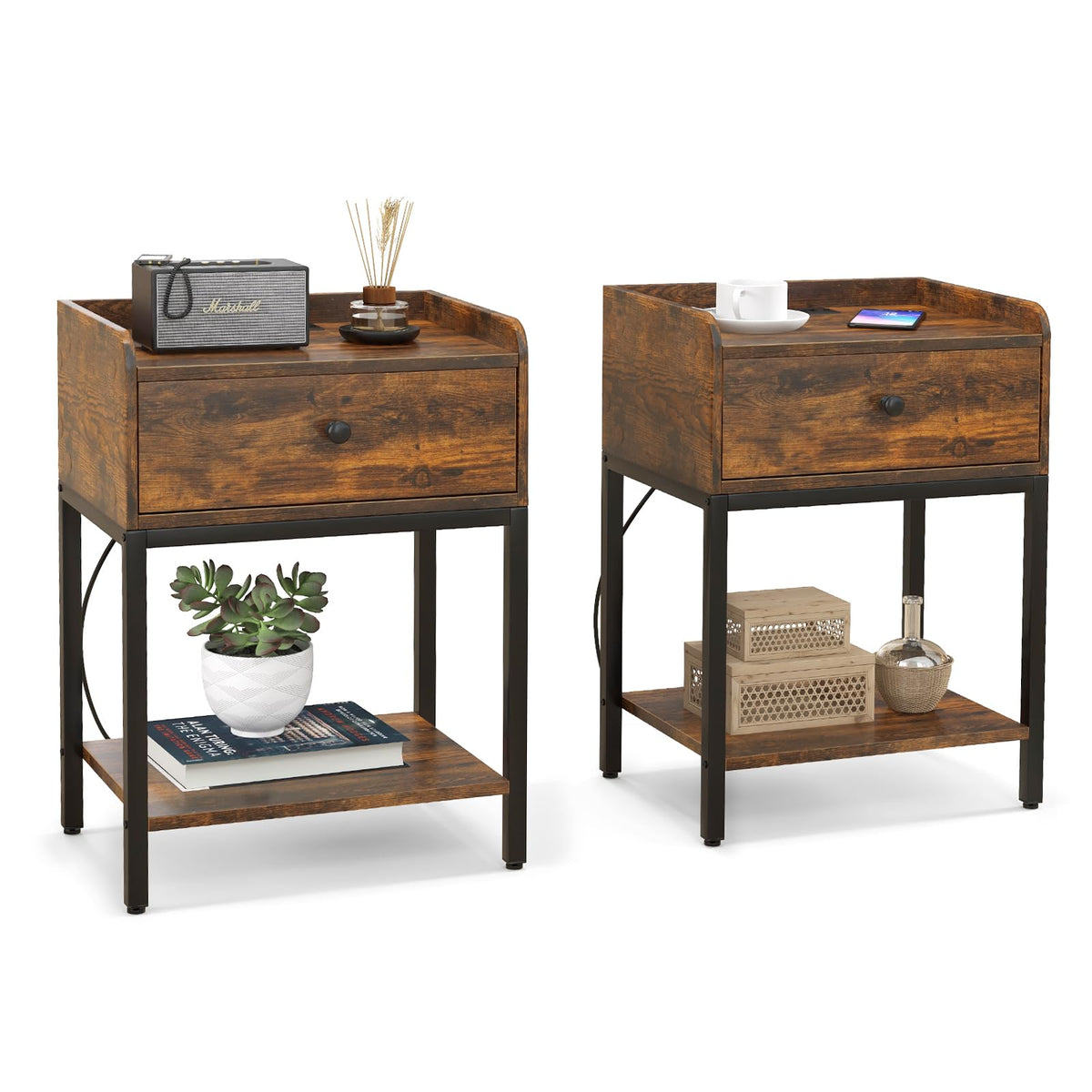 GOFLAME Nightstand with Charging Station