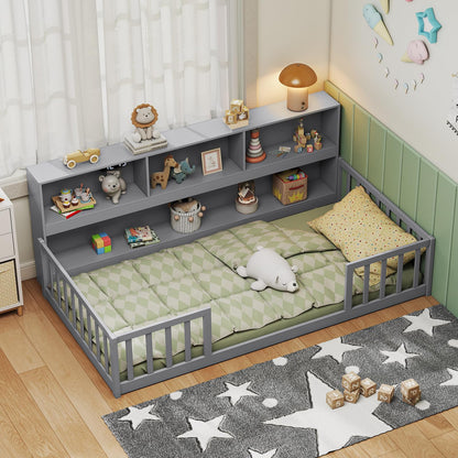 Goflame Wooden Montessori Bed Frame with Bookcase