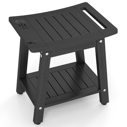 Goflame Shower Bench HIPS Waterproof Bath Spa Seat with Storage Shelf