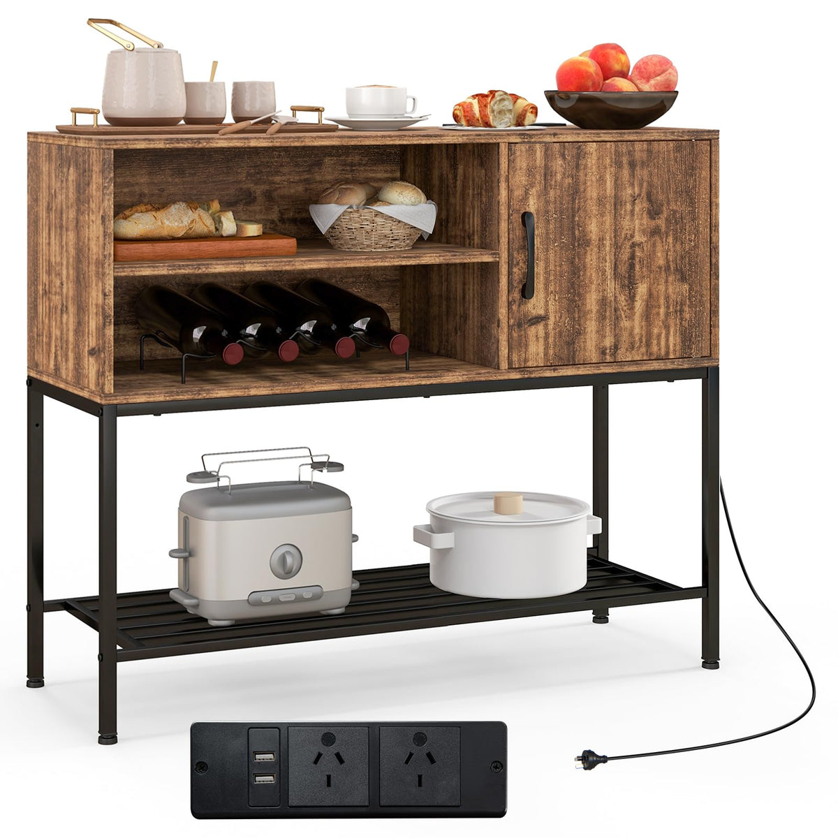 Goflame Buffet Cabinet with Power Outlets & USB Ports, Wood Coffee Bar Cabinet