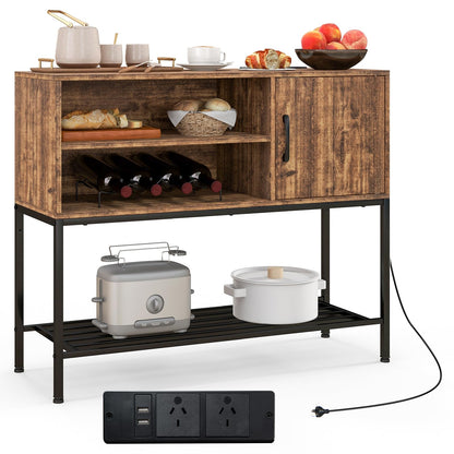Goflame Buffet Cabinet with Power Outlets & USB Ports, Wood Coffee Bar Cabinet