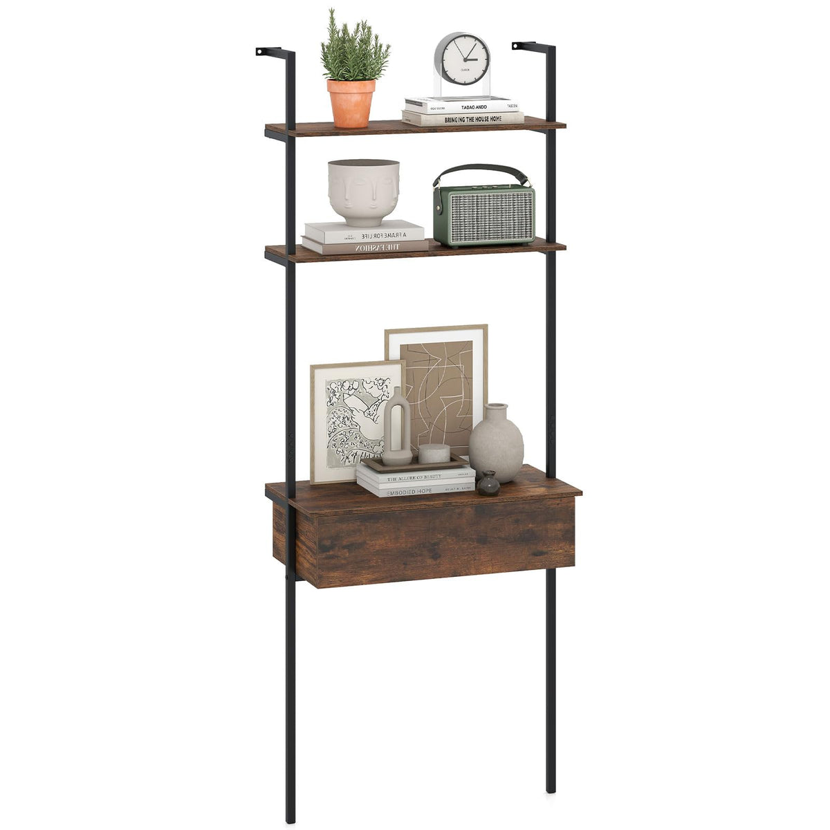 Goflame 4-Tier Ladder Bookshelf for Living Room