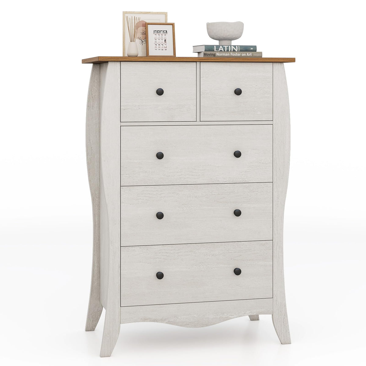 Goflame Storage Cabinet with Foldable & Detachable Fabric Drawers, Anti-Tipping Kit, 26.5” x 15” x 38” Farmhouse Floor Cabinet
