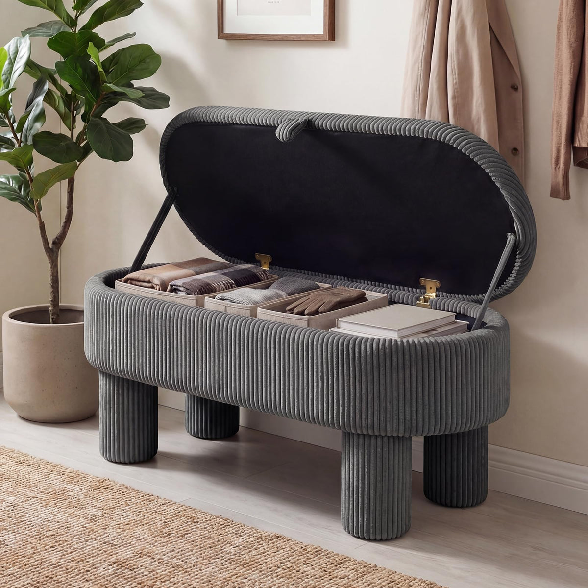Goflame 42'' Storage Ottoman Bench with Hidden Storage Compartment & Legs